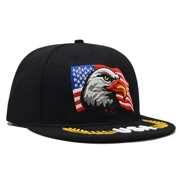 Erkek beyzbol şapkası Hayvan Nakış Amerikan Kartal Ve ABD Bayrağı Siyah şoför şapkası Erkekler İçin Yaz Açık Snapback Kap Erkek