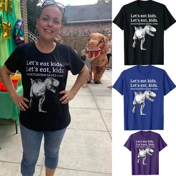Komik Yiyelim Çocuklar Noktalama Hayat Kurtarır Dilbilgisi T Shirt Estetik Elbise Dinozor Sevgilisi Giyim Y2K Üstleri Yenilik Hediyeler