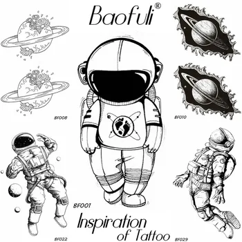 BAOFULI Erkekler Siyah Su Geçirmez Geçici Dövme Astronot Çocuk Evren Serisi Sahte Kol Dövmeler Vücut Sanatı Karikatür Dövme Etiket
