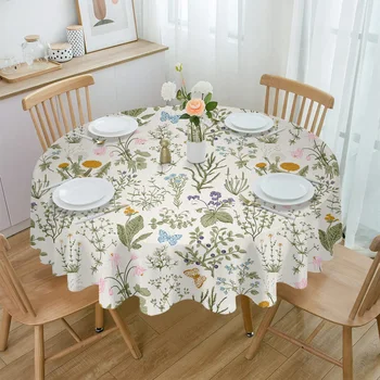 Vintage Otsu Çiçek Doku Yuvarlak Masa Örtüsü Su Geçirmez Masa Örtüsü Düğün Parti Dekorasyon için yemek masası Örtüsü