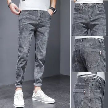 Yeni Bahar Yaz Skinny Jeans Moda Sıkı Yıkanmış Kore Tarzı Ince Lüks Giyim Streç Denim Kargo erkek Kot Pantolon