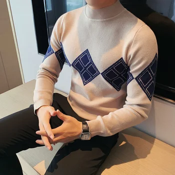 Moda Sonbahar Kış Uzun Kollu Örme Kazak Erkek Giyim Basit Slim Fit Casual Balıkçı Yaka Streetwear Çekme Homme S-4XL