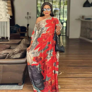 2023 Yeni Stil Moda Büyük Boy Afrika Kadın Giyim Dubai Dashiki Abaya Ücretsiz Boyut Baskı Tasarım Eşarp Gevşek uzun elbise