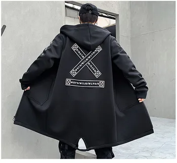 Erkekler Kapşonlu Ceketler Baskı Harajuku Rüzgarlık Şerit Palto Erkek Casual Dış Giyim Hip Hop Streetwear Mont