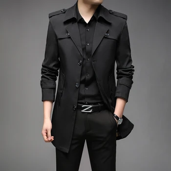 Yeni Bahar Erkek Siper Moda İngiltere Tarzı Uzun trençkotlar Erkek Casual Kabanlar Ceketler Rüzgarlık Marka Erkek Giyim 2022