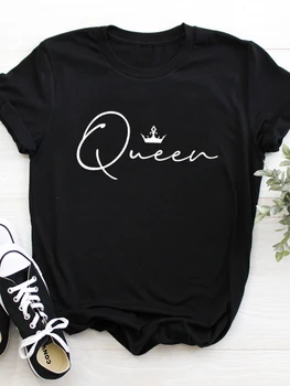 8 Renk Taç Kraliçe Mektup Baskı T Shirt Kadın Kısa Kollu O Boyun Gevşek Gömlek Yaz Kadın Tee Gömlek Tops Giysileri Mujer