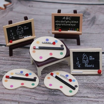 1 Adet Mini Yazı Tahtası / Palet / Şövale 1:12 Dollhouse Mikro Peyzaj Dekorasyon Oyuncak Modeli DIY çocuk Odası Aksesuarları