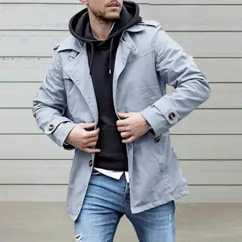 Küçük Ürün Cep Ceket Şık erkek Orta uzunlukta trençkotlar Gevşek Fit Rüzgar Geçirmez Tasarım Casual Streetwear Sonbahar Bahar için