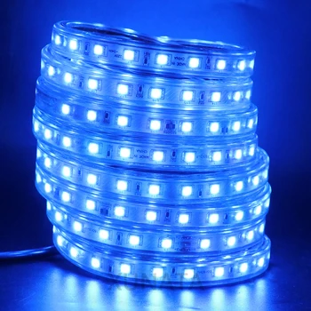 17 M AC 110 V LED şerit ışık esnek açık su geçirmez lamba 5050 60 leds/m Mavi bant ışık ABD priz