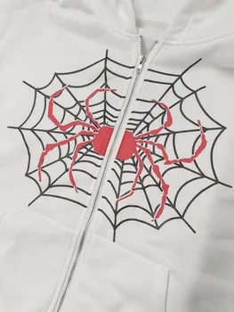 Alın Spooky ile Reachlight s Kadın Kapşonlu Örümcek Ağı Ceket-Zip Up Uzun Kollu ve Streetwear Şık Cepler ile