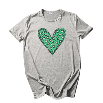 Leopar baskı yuvarlak yakalı tişört Avrupa ve Amerikalı kadınlar için sevgililer Günü grafik t shirt en çok satan