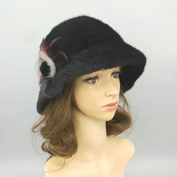 Yeni Kış Vizon Şapka kadın Sıcak Büyük şapka Tüm Kürk Vizon Kore Versiyonu silindir şapka Çiçek Moda