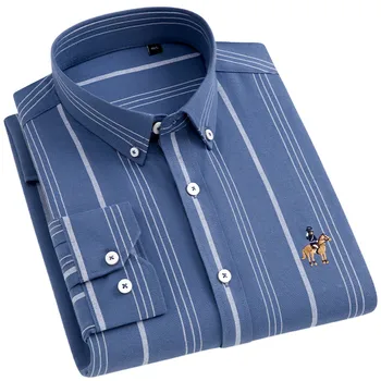 Yeni erkek Oxford Şerit Gömlek Sonbahar Uzun Kollu Moda Iş Resmi erkek gömleği Cep Olmadan Düzenli Fit Sosyal Giysi