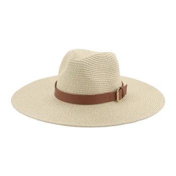 Güneş şapkaları Kadın Yaz Bahar Plaj Hasır Şapka Büyük Ağız 11 cm Kemer Zincir Güneş Koruyucu Seyahat Plaj Kadın Şapka Gorras Para Mujer