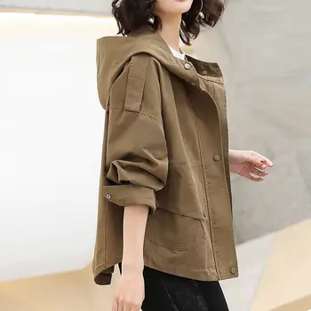 2023 Yeni Kore Sonbahar kadın Ceket Rüzgarlık Kadın Kapşonlu Casual Temel Ceket Bahar Gevşek fermuarlı ceket Giyim D148