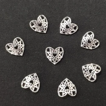 20 Adet Büyük Nail Art Rhinestones Takılar Kalp metal çiviler için tırnak jeli UV Manikür Tasarım İçi Boş Gümüş Çıkartmalar Tırnak Malzemeleri