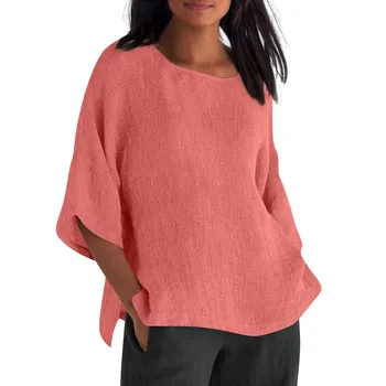 Kadın Bayanlar Moda Kırpılmış Kollu pamuklu yuvarlak boyun Gevşek Gömlek Bluz T Shirt Kadın Çalışma Üstleri Kadın Düz Renk Gömlek