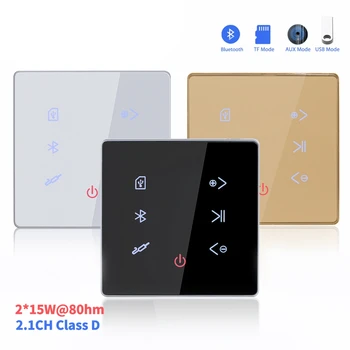 Bluetooth Amplifikatör Duvar USB SD Kart Müzik Paneli Akıllı Ev Arka Plan Ses Sistemi Stereo Otel Restoran(Beyaz)