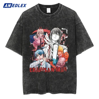 Hip Hop Harajuku vintage tişört Streetwear japon animesi Grafik Baskılı T Shirt Erkek Pamuklu Rahat Gömlek Yaz Yıkanmış Üstleri