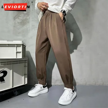 Düz Renk Takım Elbise Pantolon Erkekler Moda İş Toplum Erkek Elbise Ayak Bileği Fermuar Pantolon Kore Düz Erkek Ofis Resmi Pantolon