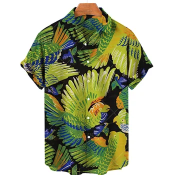 Erkek Yaz Hawaii Kısa Kollu Çiçek Vintage Gömlek Büyük Boy Baskılı Hayvan Resmi Y2k Sosyal Dazn Lüks Gotik Giyim