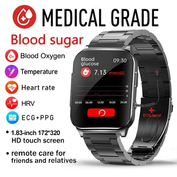 PTT + EKG Monitör akıllı saat Erkekler Noninvaziv Kan Şekeri Vücut Sıcaklığı Smartwatch Kan Basıncı Sağlıklı Spor Kadın İzle + Kutu