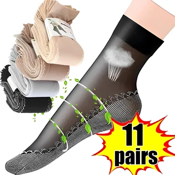 11Pairs İlkbahar Yaz Kadın Yumuşak Çorap Kadife İpek Çorap Kaymaz Alt Ekleme Şeffaf Bayanlar Ultra İnce Nefes Çorap