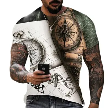 Moda Yaz 3D Baskı Pusula erkek T-Shirt Hip Hop Büyük Boy T Shirt Çapraz Tarzı O-Boyun Kısa Kollu Giyim Gevşek Üstleri