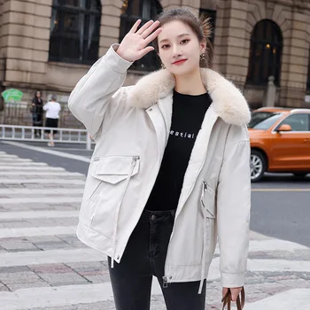 ZOUXO Kış Giysileri Kadın 2023 Yeni Moda Kürk Yaka Ceket Polar Kalınlaşmış Rahat Gevşek Pamuklu Ceket