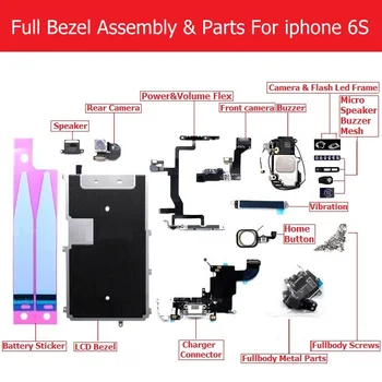 Tam Set Çerçeve Montaj parçaları iPhone 6s İçin Şarj Cihazı usb /LCD Çerçeve / kamera / hoparlör / Vida / Braket / Buzzer / Örgü / ev Güç flex