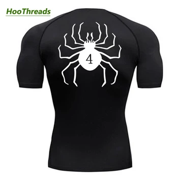 Örümcek Baskı Sıkıştırma Gömlek Erkekler için Spor Salonu Egzersiz Spor Fanilalar Kısa Kollu Hızlı Kuru Atletik T-Shirt Spor