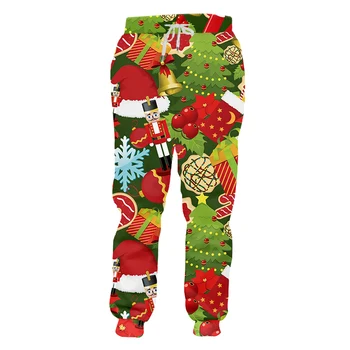 Noel Noel Ağacı Sweatpants 3D Merry Christmas Karikatür Baskı Mutlu Yeni Yıl Hediye Sevgilisi Parti Nefes koşu pantolonları Toptan