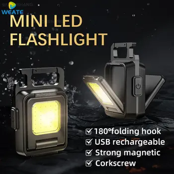 LED el feneri Mini çalışma ışığı şarj edilebilir parlama COB ışıklı anahtarlık taşınabilir el feneri açık kamp küçük ışık tirbuşon