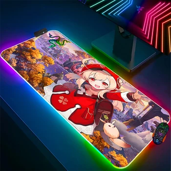 RAZER Genshin Darbe Klee RGB Kawaii PC Oyun Mouse Pad masa pedi LED Mousepad Anime oyun bilgisayarı Mat Masa Pedi Pembe Masa Pedi