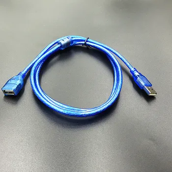 USB Uzatma Kablosu Erkek Kadın Veri Kablosu Korumalı Manyetik Halka USB kablosu Tüm Bakır Şeffaf Mavi