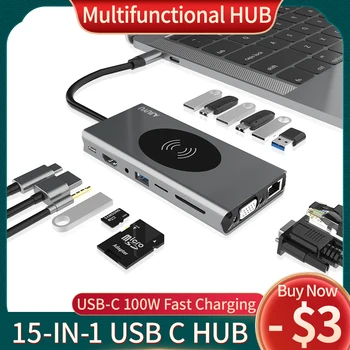 USB C HUB Çoklu USB 3.0 HDMI 4K SD / TF kart okuyucu Port Adaptörü Dock MacBook Hava Pro Aksesuarları İçin USB-C Tipi C 3.1 Splitter