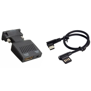 1 Takım 1080P VGA Erkek HDMI dişi adaptör Dönüştürücü ve 1 Adet USB-C 3.1 Tip-C Sol Sağ USB 2.0 Veri Kablosu