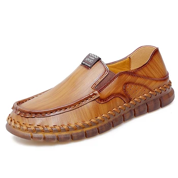 2023 yeni deri ayakkabı erkek yaz tarzı hakiki deri büyük boy nefes rahat yumuşak taban seti ayak moda rahat ayakkabı