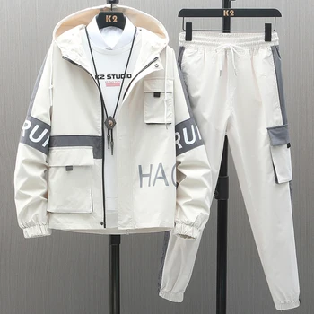 Erkek Kapüşonlu Eşofman 2023 Marka Yeni Streetwear Patchwork erkek Setleri 2 Parça Ceket + Pantolon Rahat Spor Takım Elbise Artı Boyutu 8XL