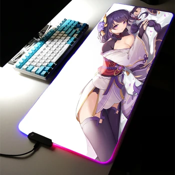 Genshin Darbe RGB led ışık oyun aksesuarları Led Seksi Kız Baal Shogun Büyük MousePad Anime Klavye sümen LOL Odası Halıları
