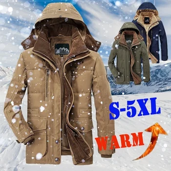 Sıcak Kış Ceket Erkekler Polar kapüşonlu ceket Kalınlaşmak Parkas erkek Ceketler Dış Giyim Şapka Ayrılabilir Mont Erkek Jaqueta Masculina S-5XL