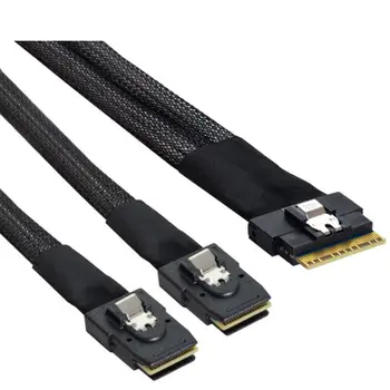PCI-E Ultraport İnce SAS4. 0 SFF-8654 8i 74pin Çift SFF-8643 4i Mini SAS Kablosu
