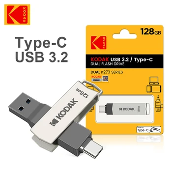 100 % KODAK TİPİ C Metal 2 in 1 USB 3.2 128 GB Flash Sürücüler Iş Hediye hafıza belleği kalem sürücü Depolama Aygıtları 128 GB Döndür Disk