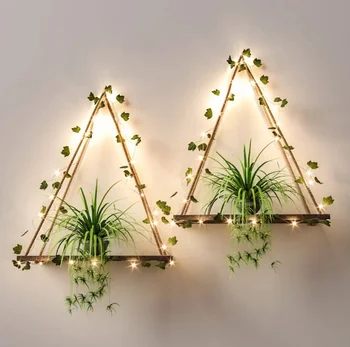 2 Set Duvar Asılı Raflar Sarmaşık LED Şerit Makrome duvara asılan bitkiler Banyo Oturma Odası Mutfak