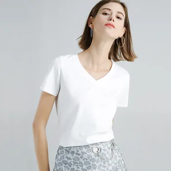 MRMT 2023 Marka Yeni kadın T Shirt Saf Pamuklu ince tişört Kadın Kısa Kollu Beyaz V Yaka Eğlence Üstleri Tshirt