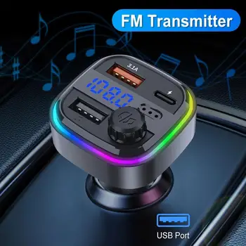 Araba Bluetooth 5.0 FM Verici Hızlı USB Tip C araba şarjı Renkli eller Serbest araç kiti Mp3 Çalar Kablosuz Araç Kiti Handsfree